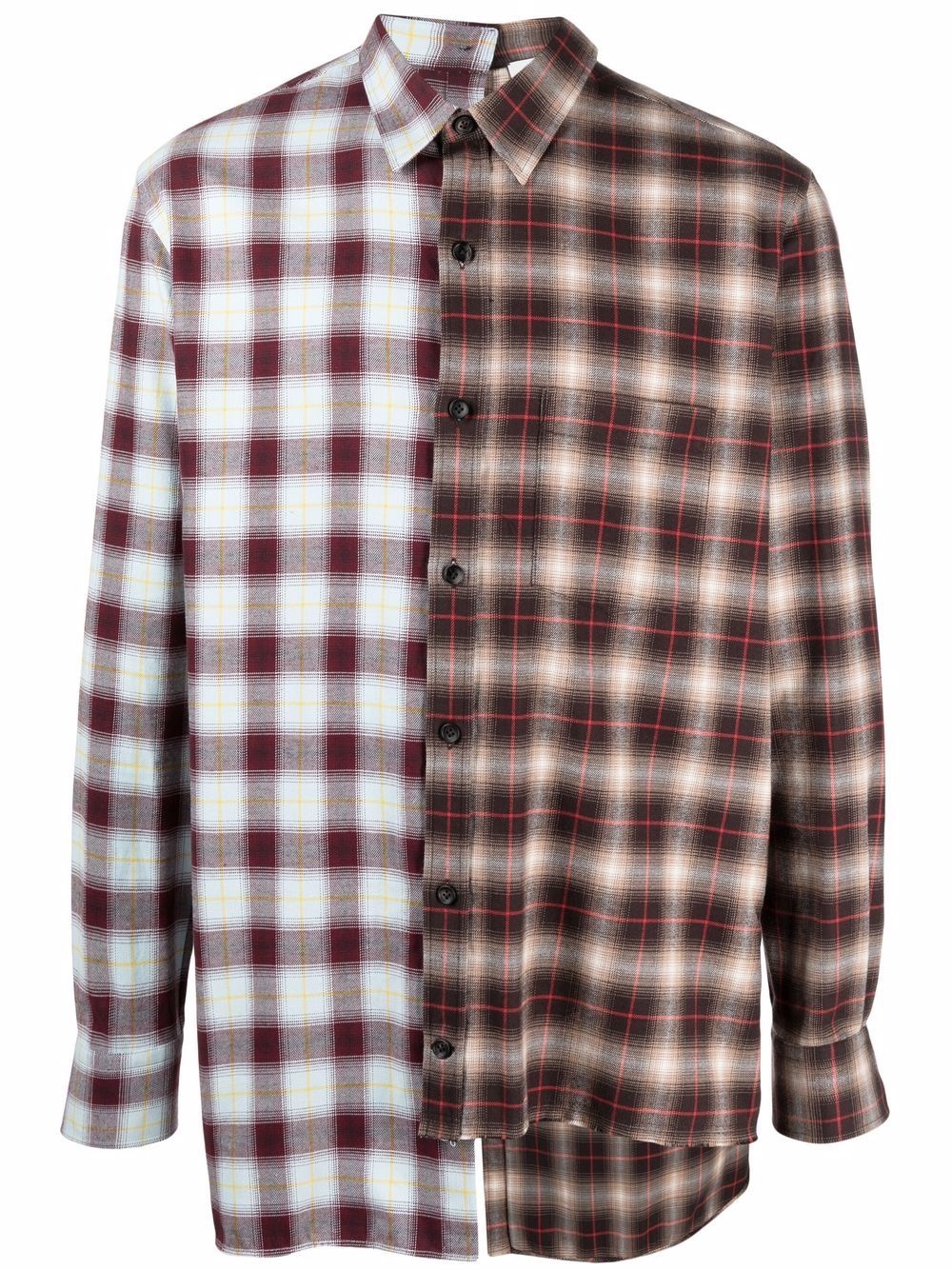 asymmetric check-print long-sleeve shirt - 1