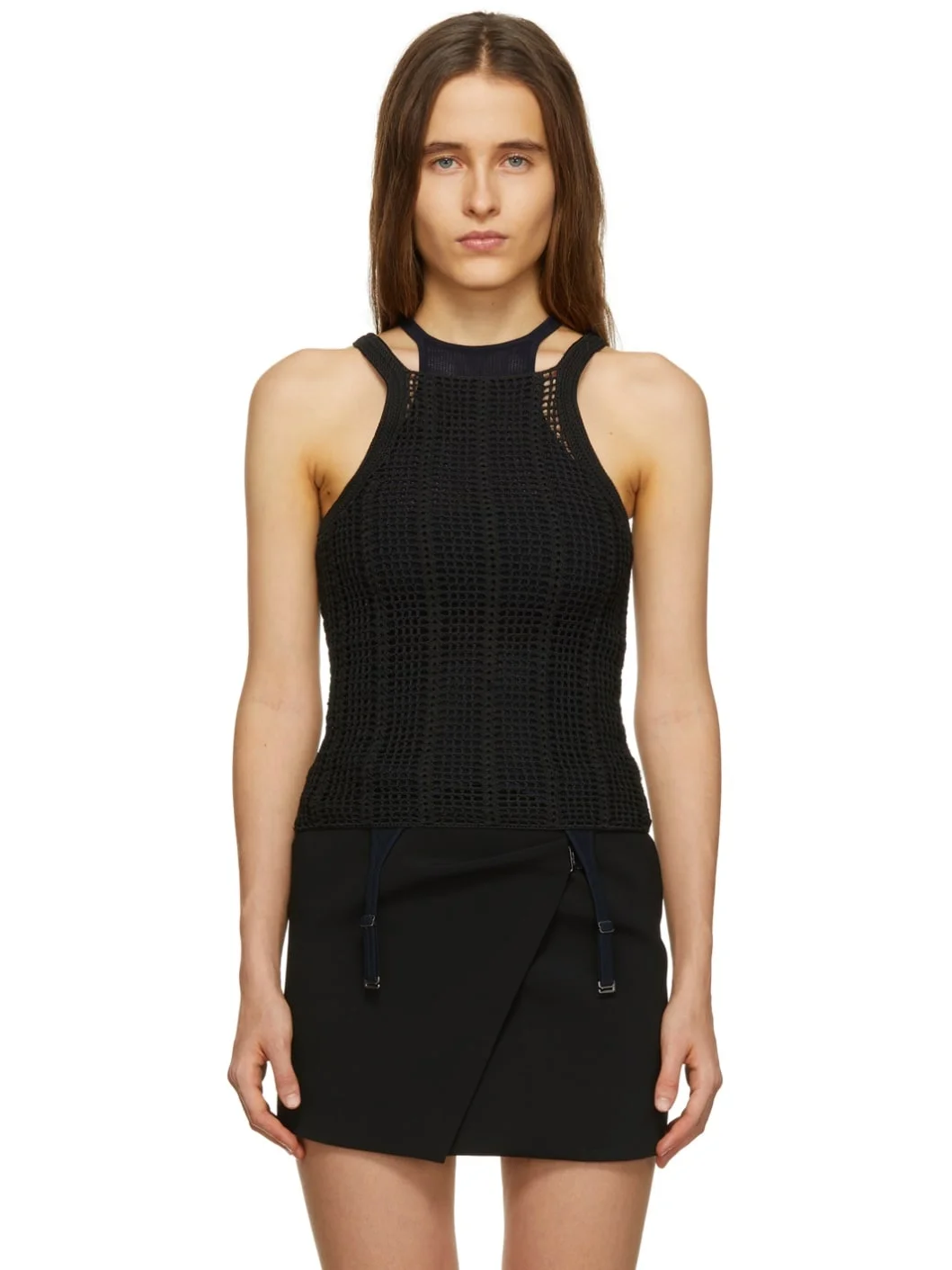 Black Open Crochet Tank Top - 1
