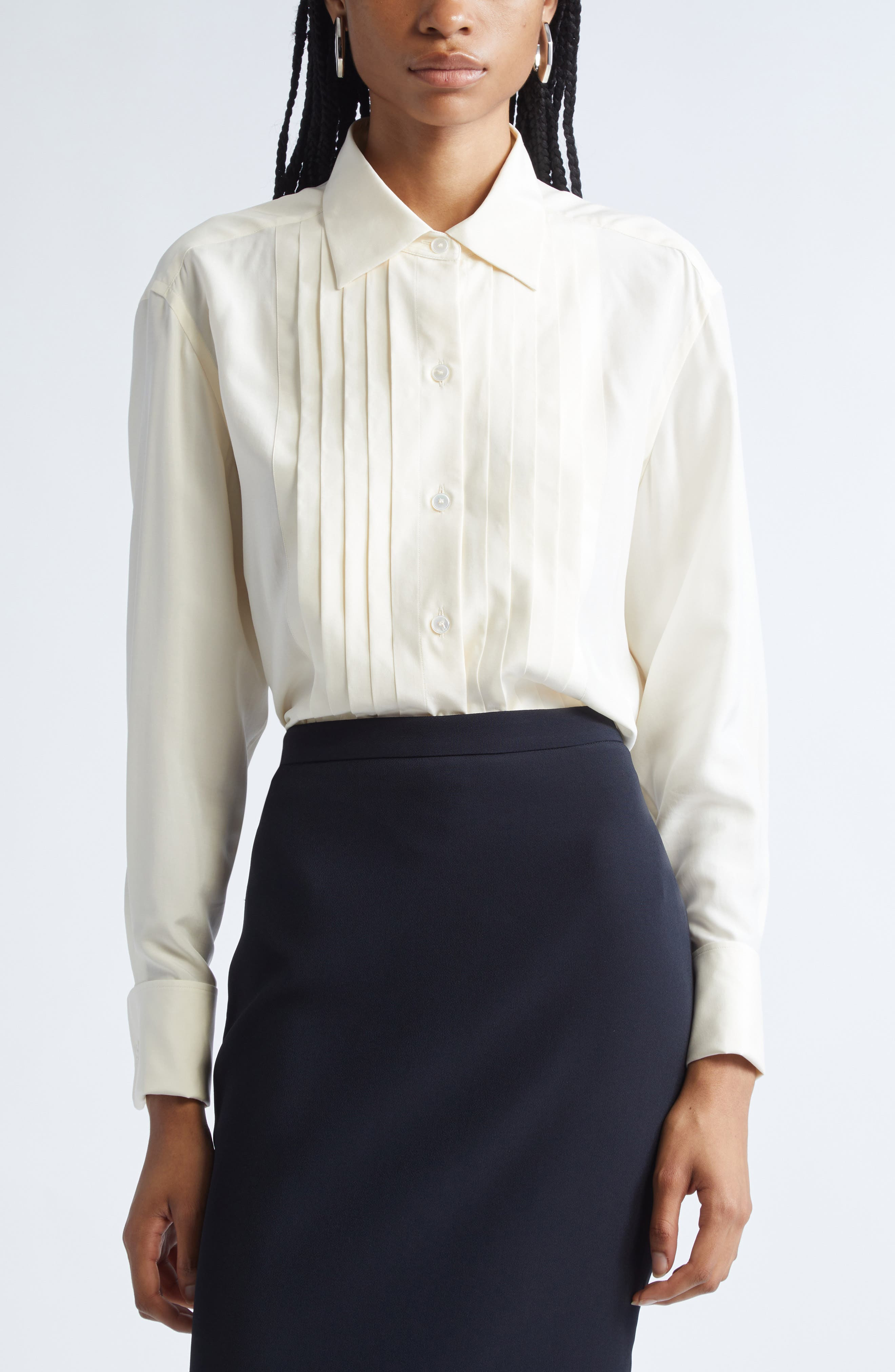 Givenchy Silk Tuxedo Shirt in Ecru at Nordstrom - 1