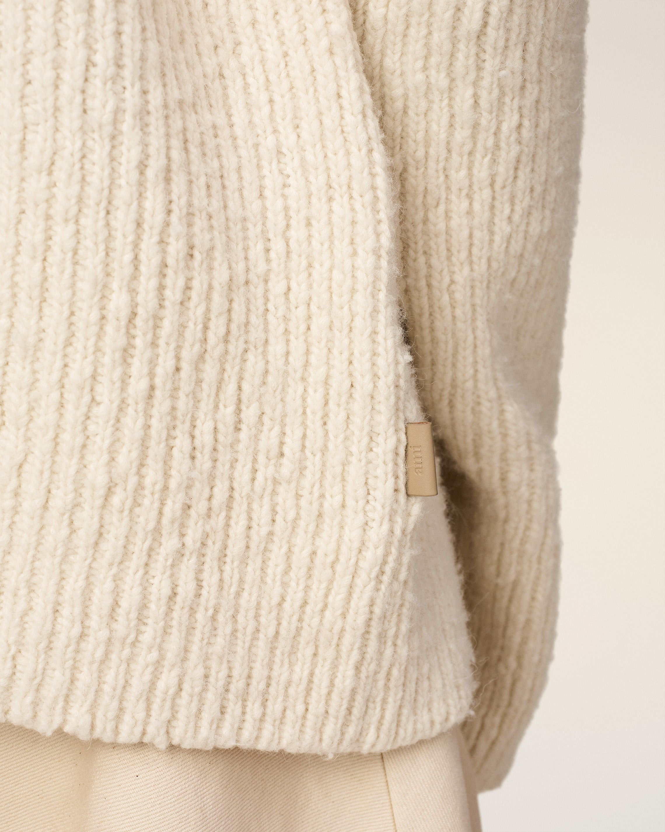WHITE WOOL FUNNEL NECK SWEATER - 4