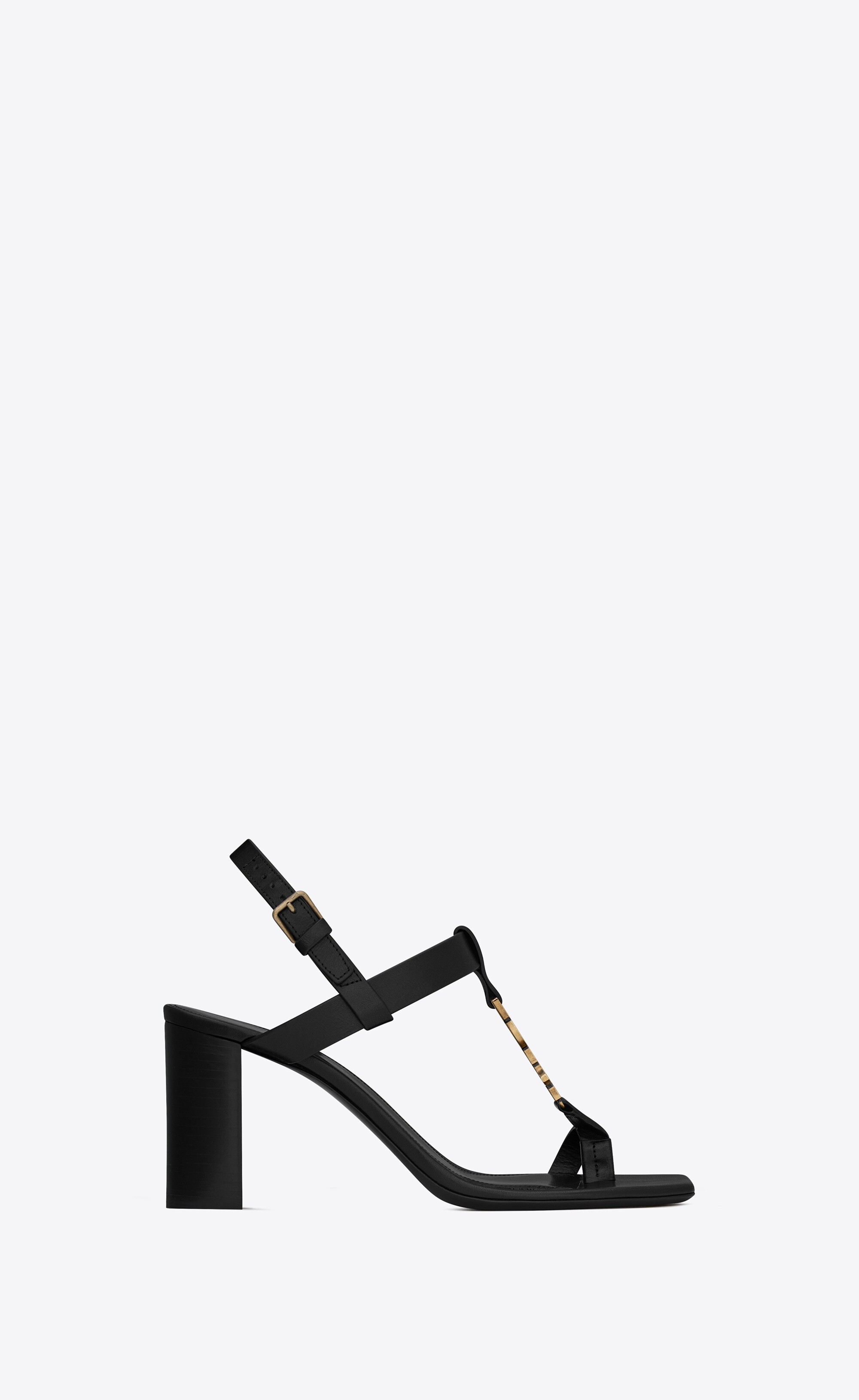 SAINT LAURENT cassandra heeled sandals in smooth leather with gold