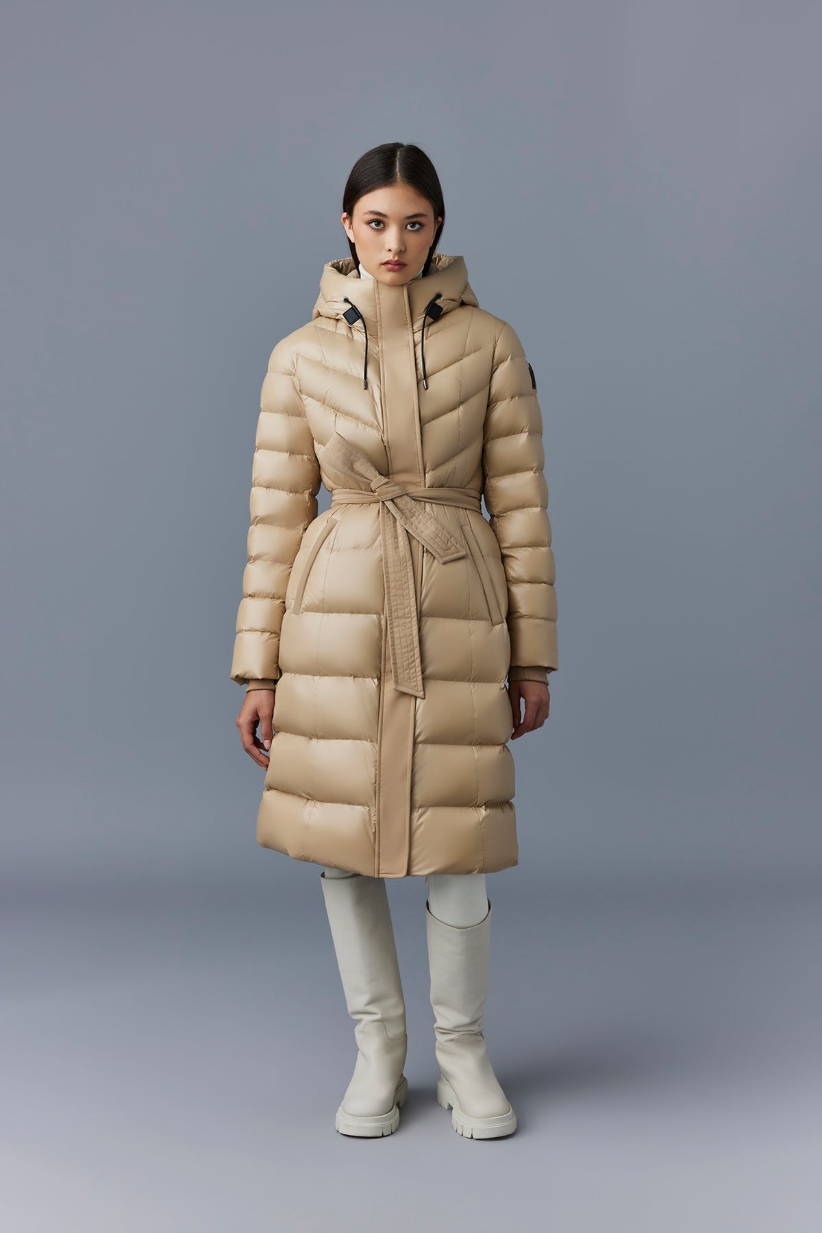 CORALIA down coat with hood and sash belt - 2