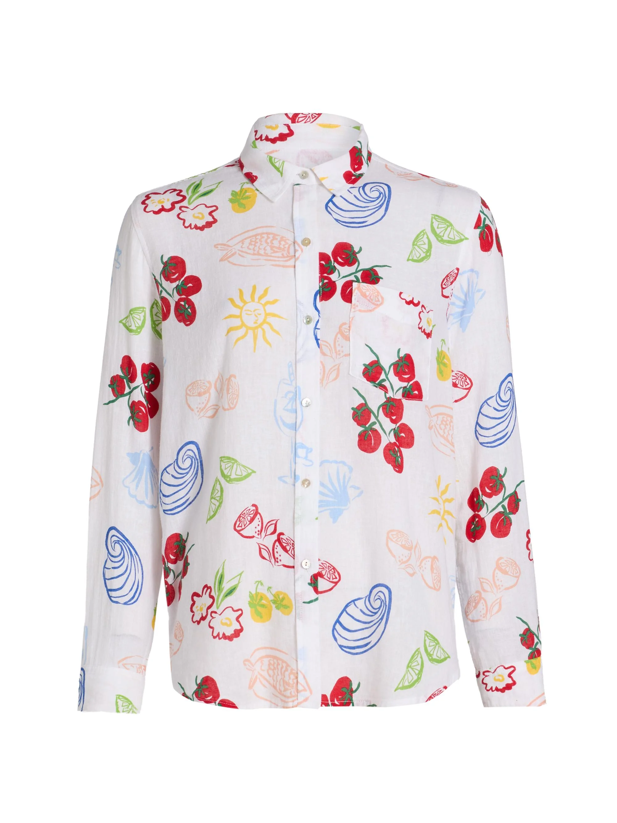 Women's Charli Printed Linen-Blend Shirt - White Antipasti - 1