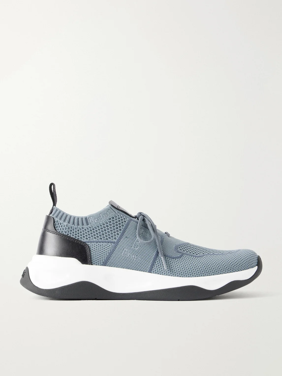 Shadow Leather-Trimmed Stretch-Knit Sneakers - 1