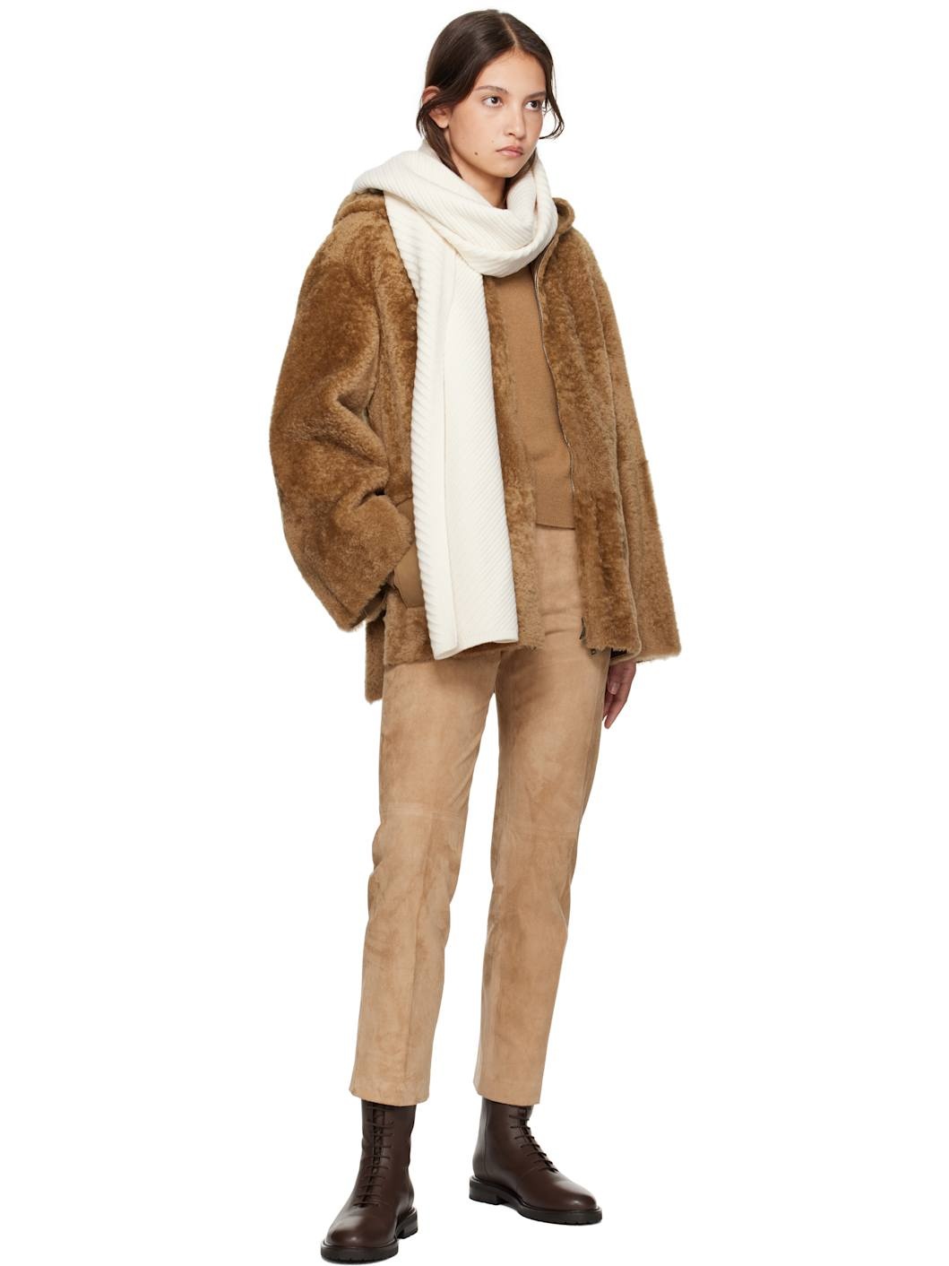 Beige Cosser Reversible Shearling Coat - 5