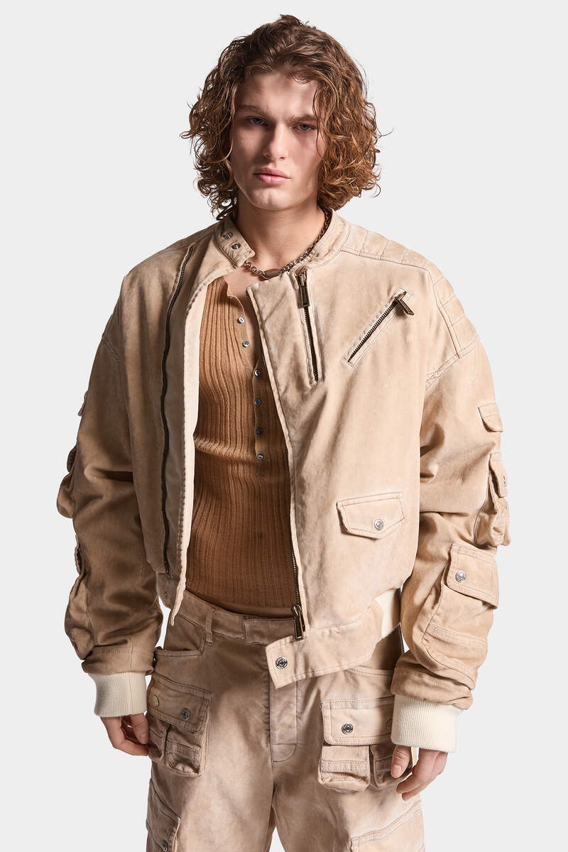 FLOCK DENIM GRUNGE CARGO BIKER JACKET - 3