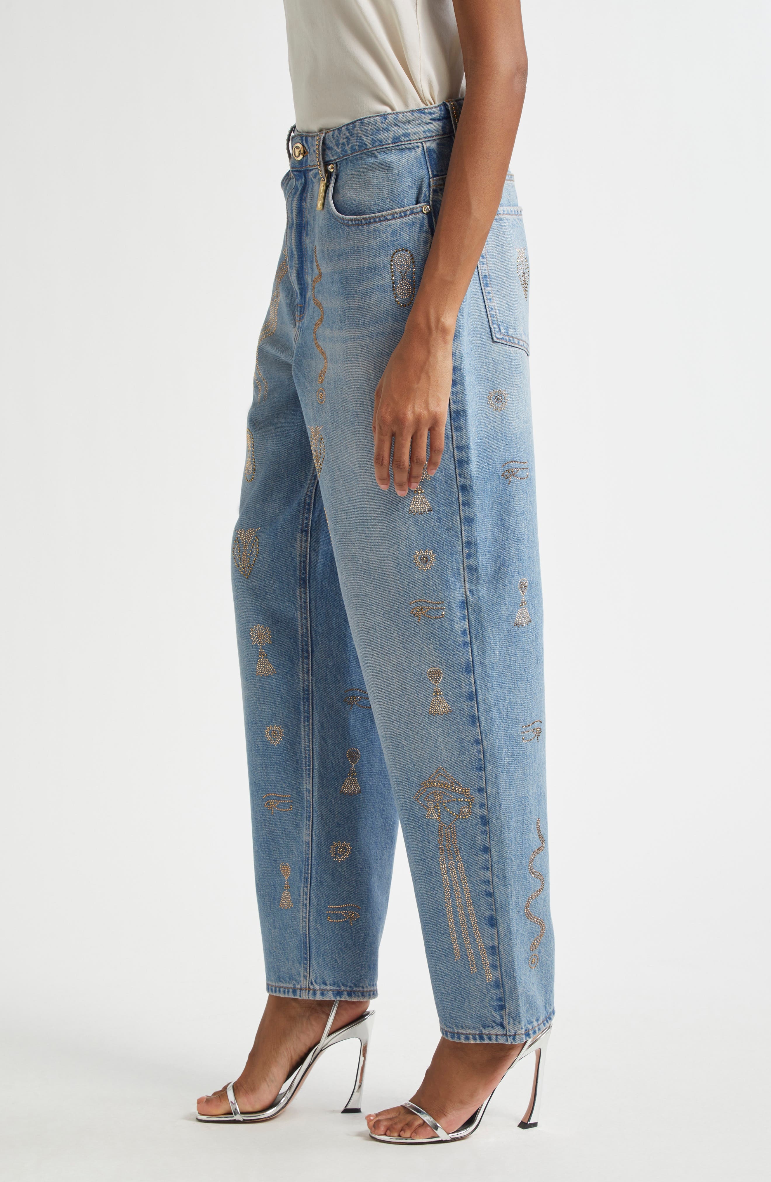 Camilla Crystal Hieroglyph Girlfriend Jeans in Denim at Nordstrom - 3