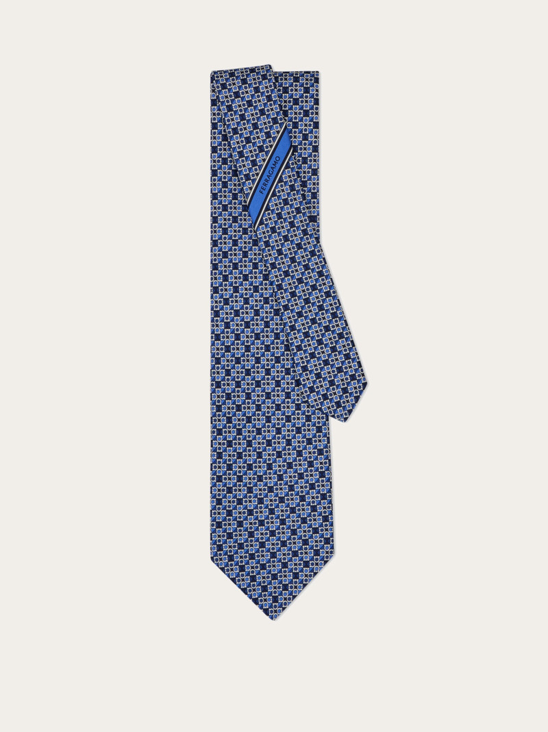 Gancini square print silk tie 3