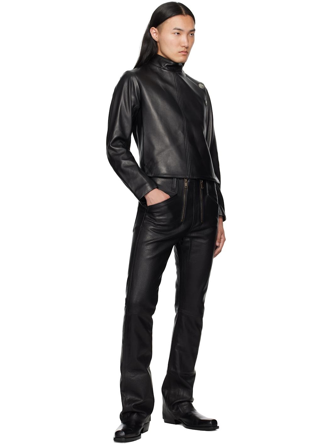 Black German Engineering Leather Pants - 4
