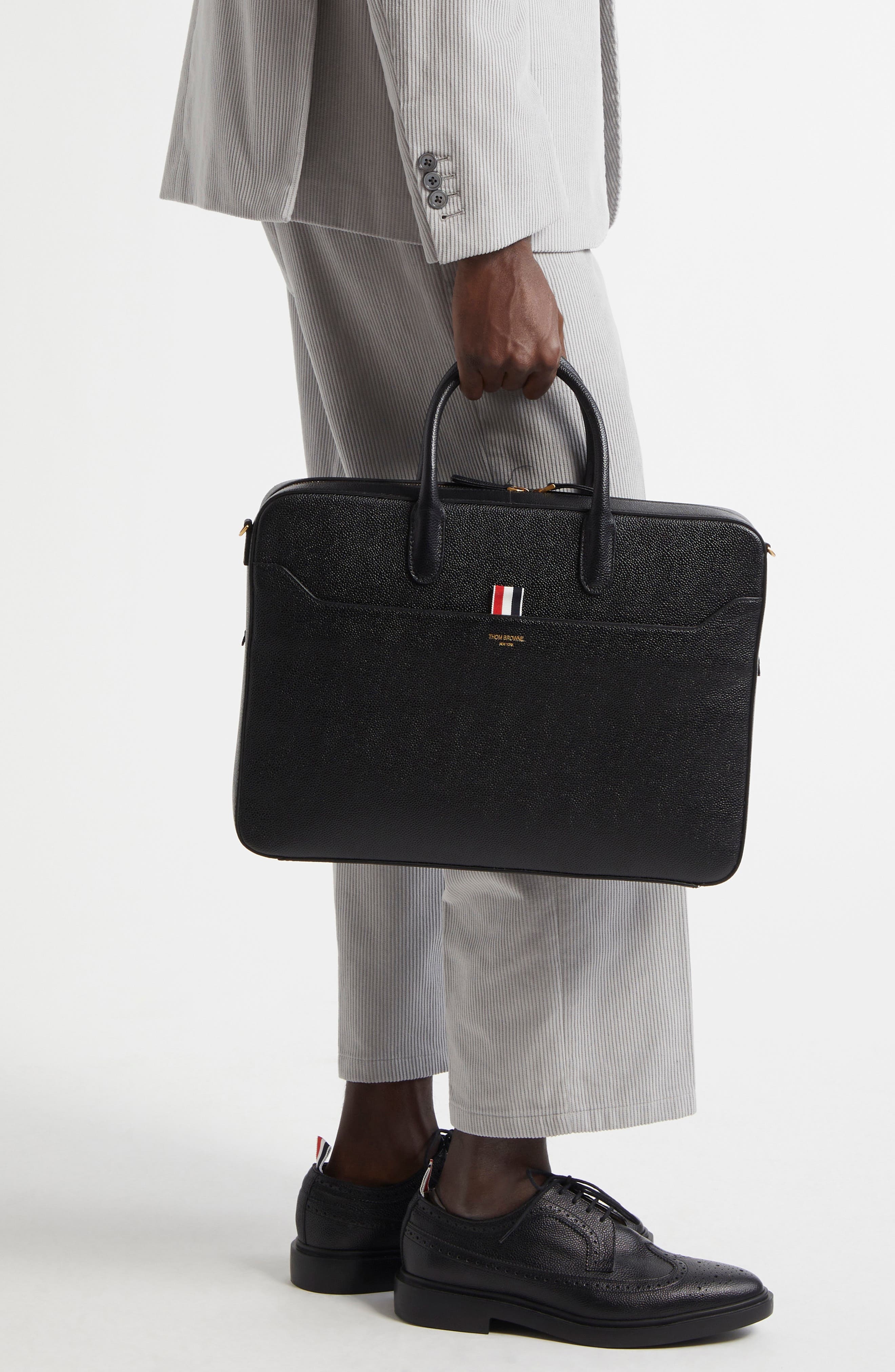 Thom Browne Pebbled Leather Business Bag in Black at Nordstrom - 3
