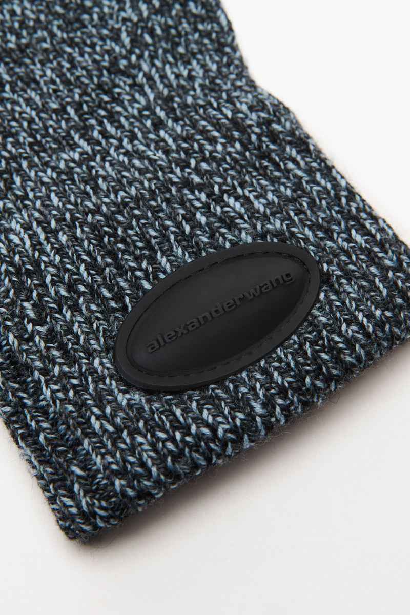 Alexander Wang logo dome gloves in ribbed wool stretch outlook