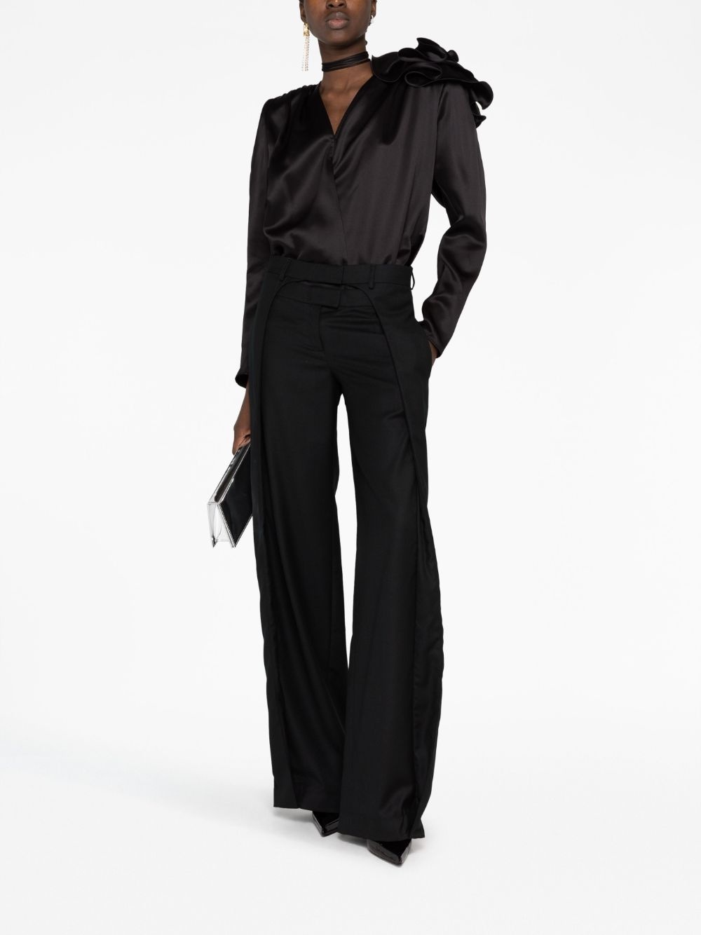 detachable floral-appliqué silk blouse - 2
