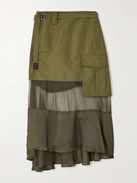 sacai サカイ Satin Mix Chiffon Mix Skirt 赤 sacai Belted wrap-effect paneled satin and chiffon-trimmed