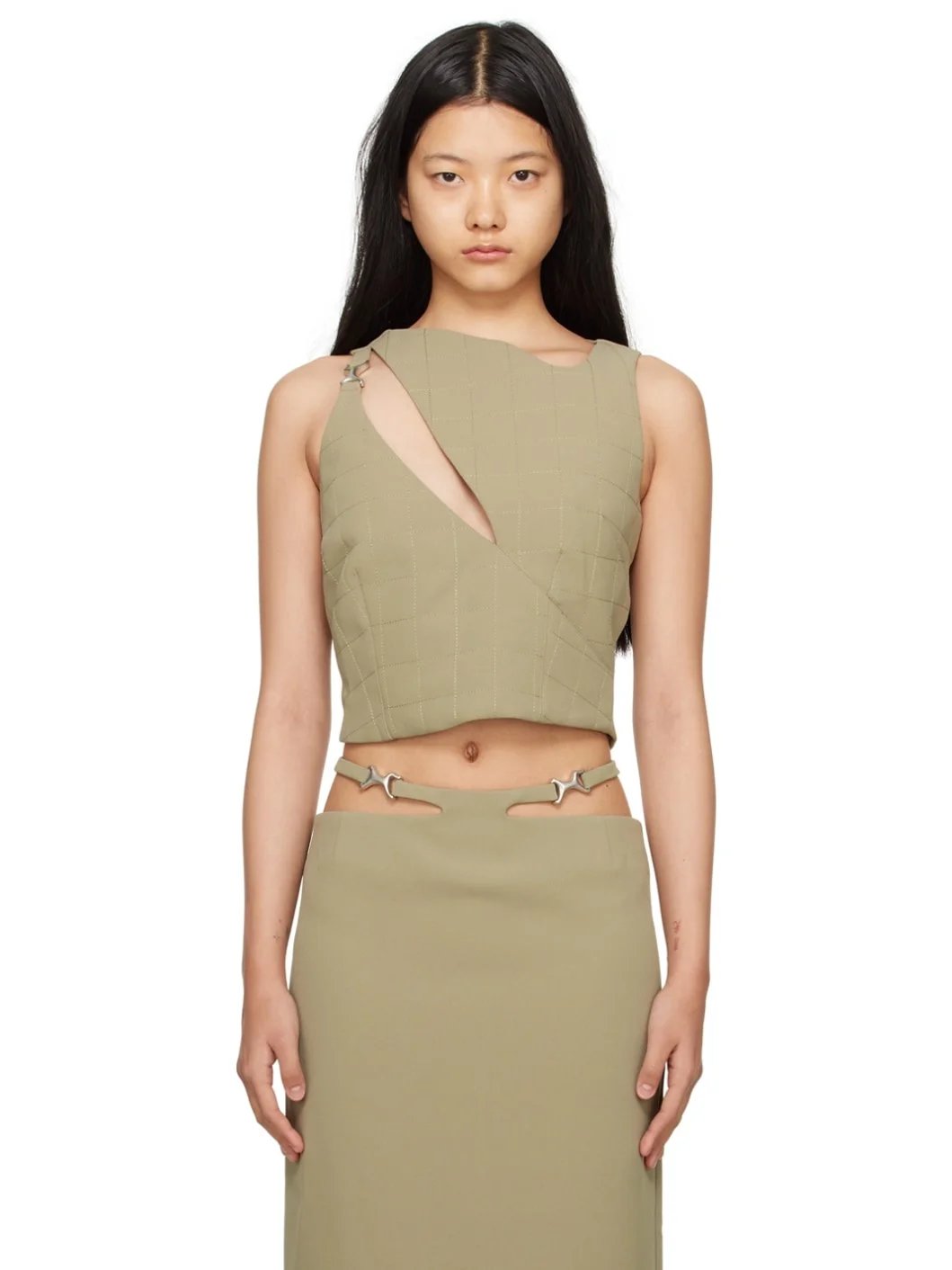 Khaki Quilted Tank Top - 1