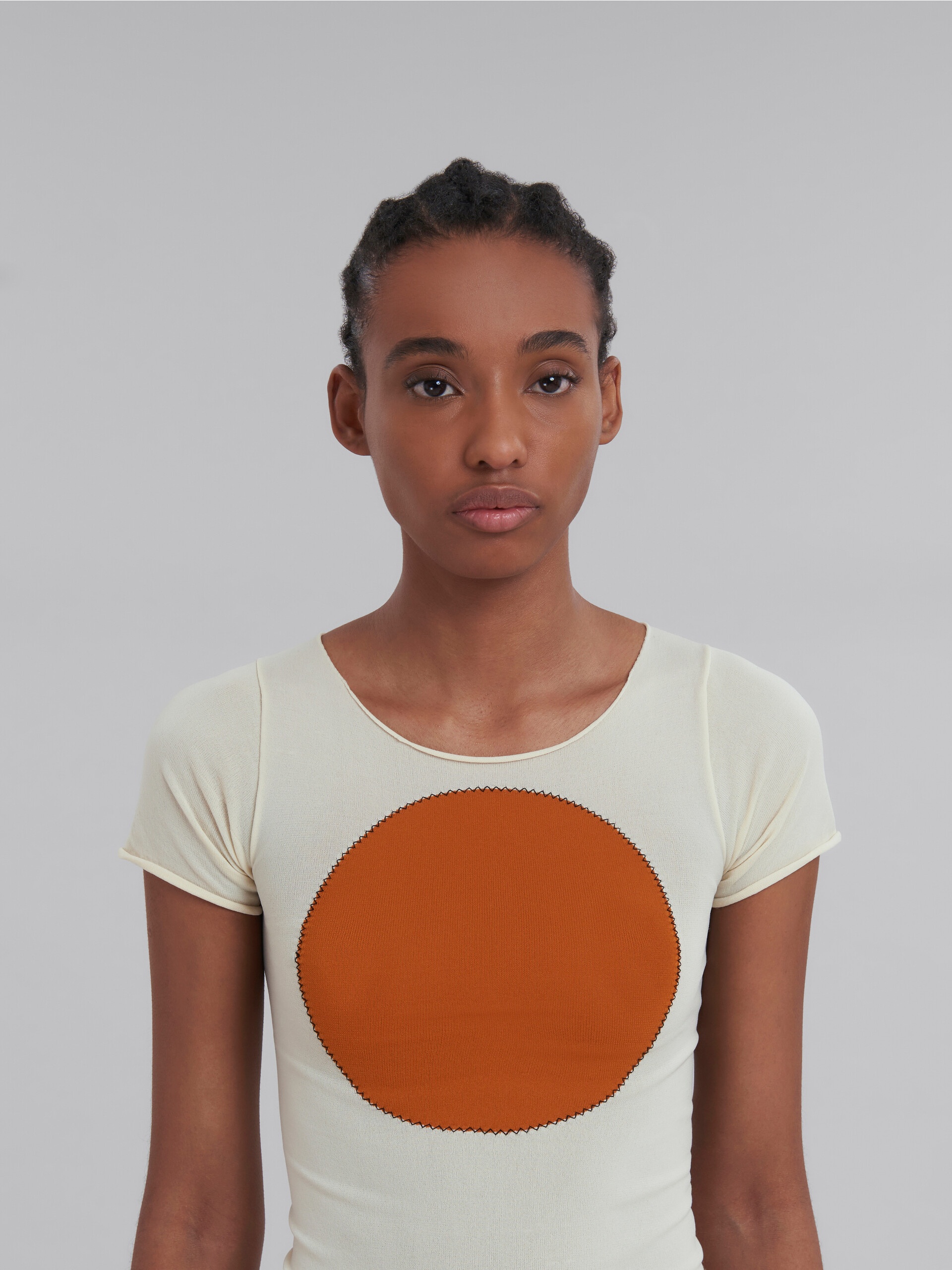 LIGHT YELLOW STRETCH NYLON T-SHIRT WITH INLAY - 4