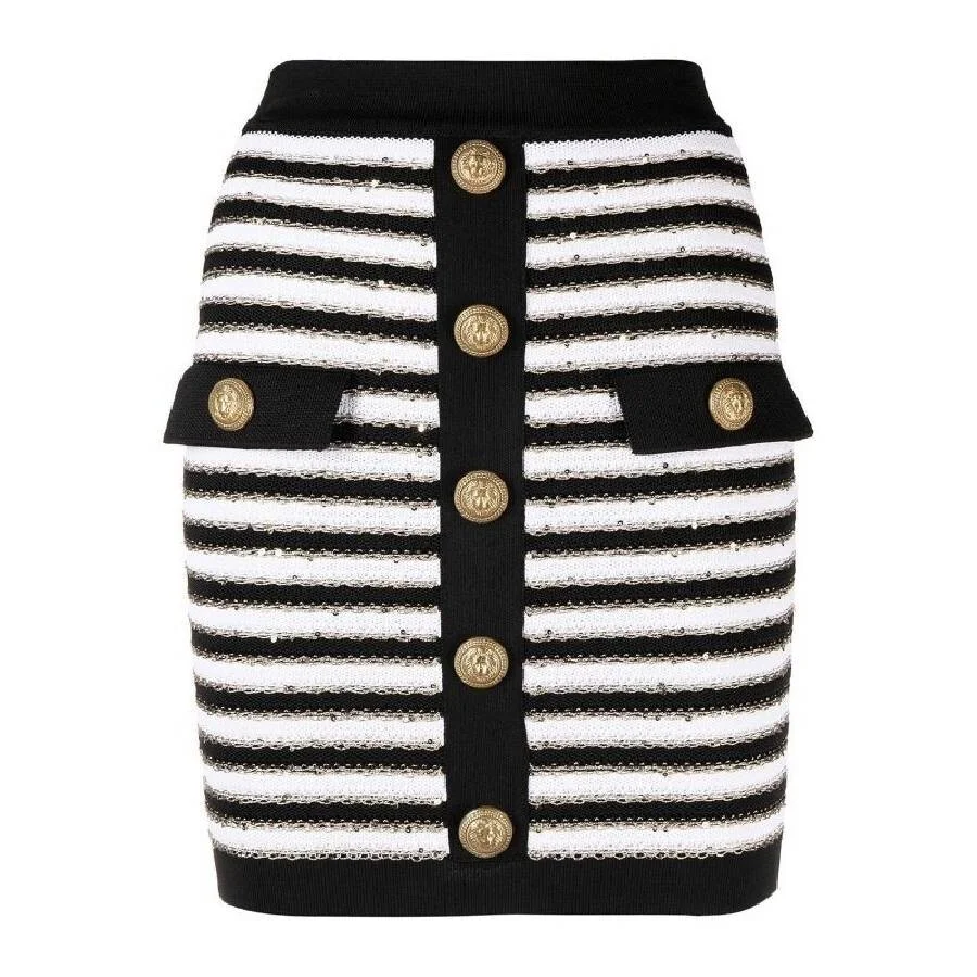 Balmain Button Embellished Stripe Mini Skirt - 1