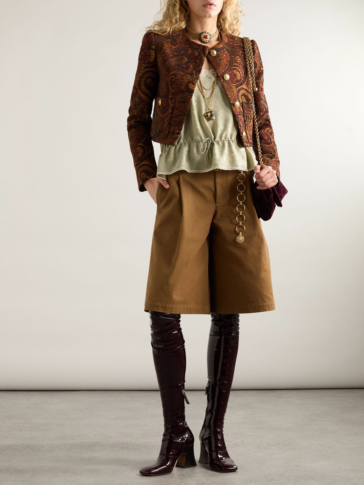 Cropped jacquard jacket Brown - 2