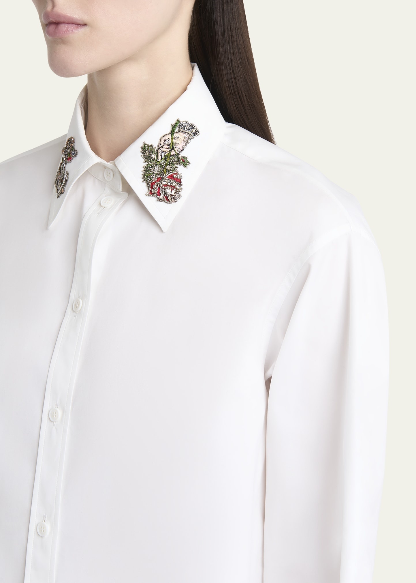 Strass Anchor Embroidered Collar Poplin Shirt - 5
