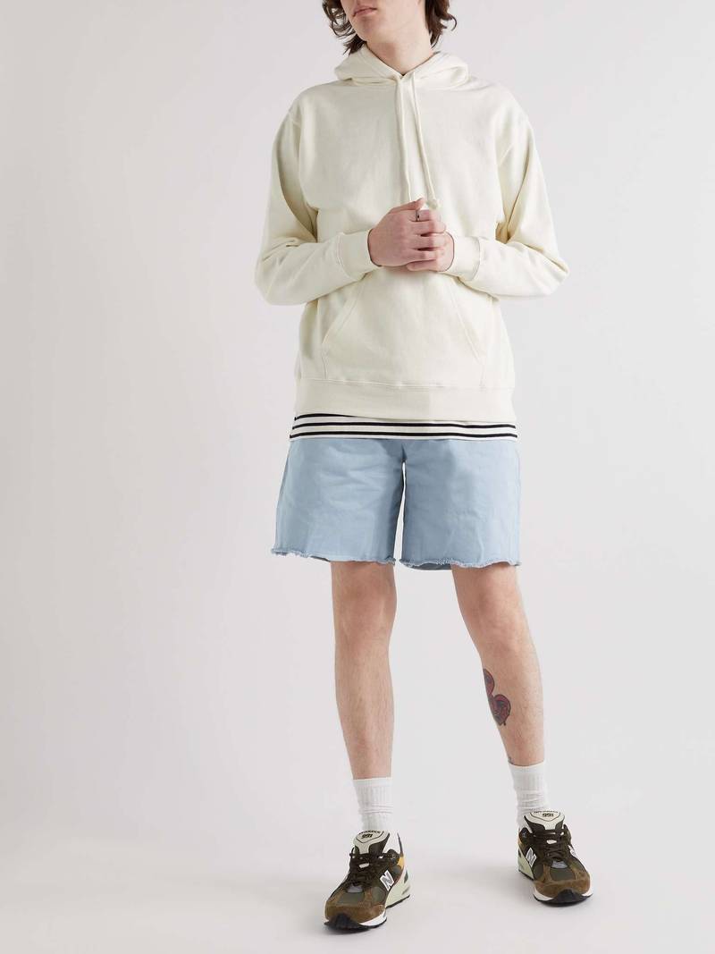 BEAMS PLUS Wide-Leg Distressed Cotton-Gabardine Bermuda Shorts outlook