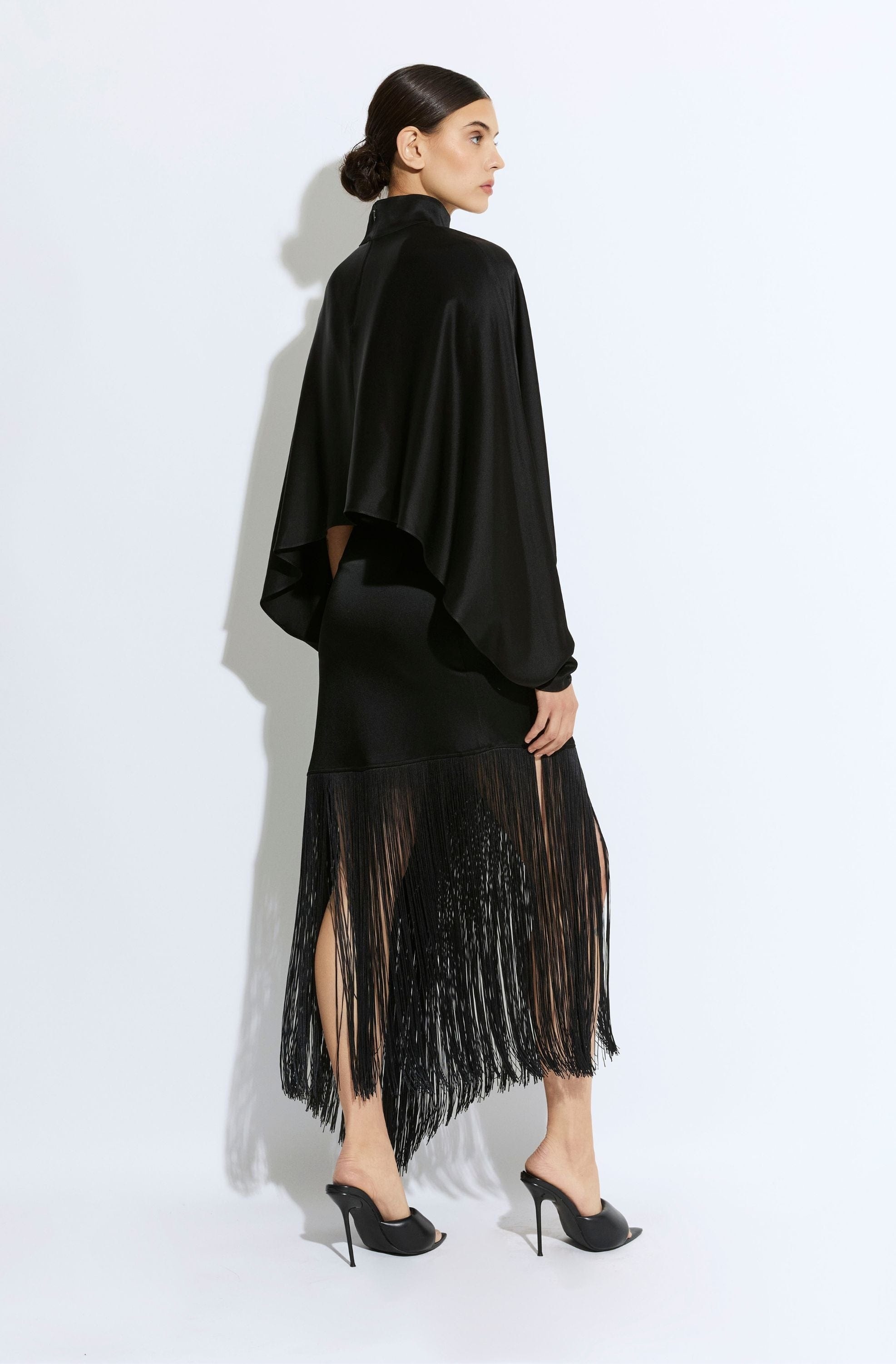 Satin Asymmetric Fringe Skirt - 3