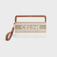 CELINE SMALL POUCH WITH STRAP in STRIPED TEXTILE WITH CELINE JACQUARD |  REVERSIBLE