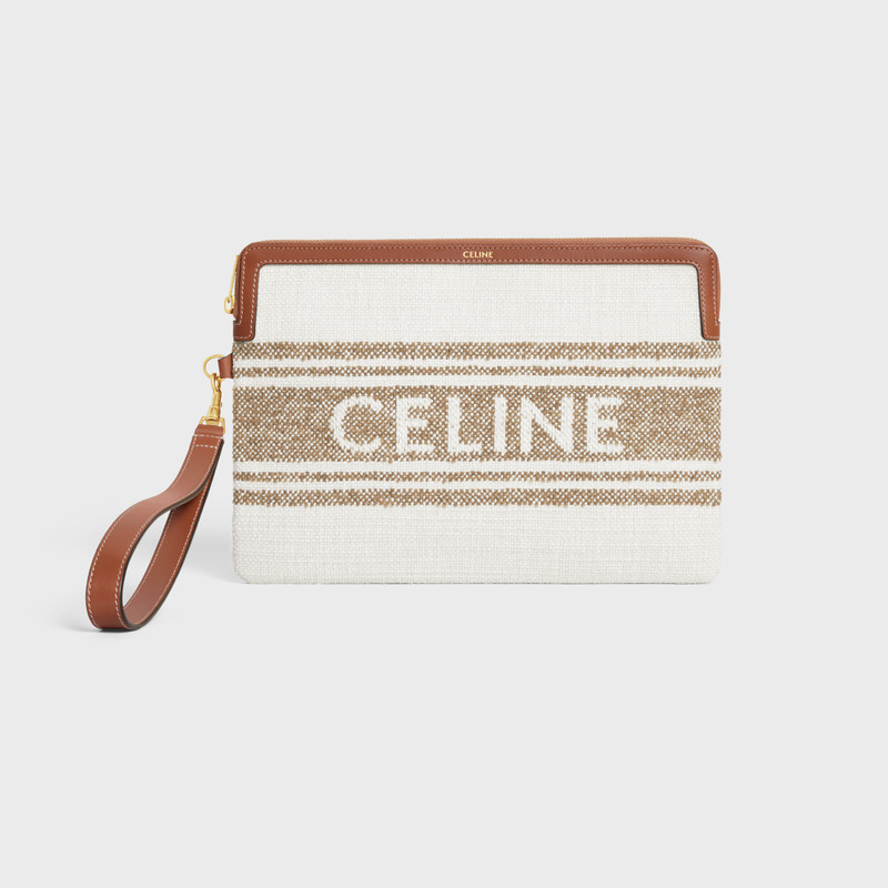 SMALL POUCH WITH STRAP in STRIPED TEXTILE WITH CELINE JACQUARD 1