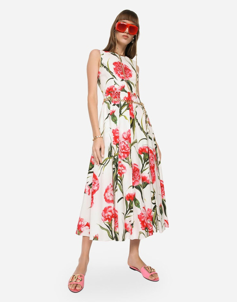 Carnation-print calf-length 드레스 4