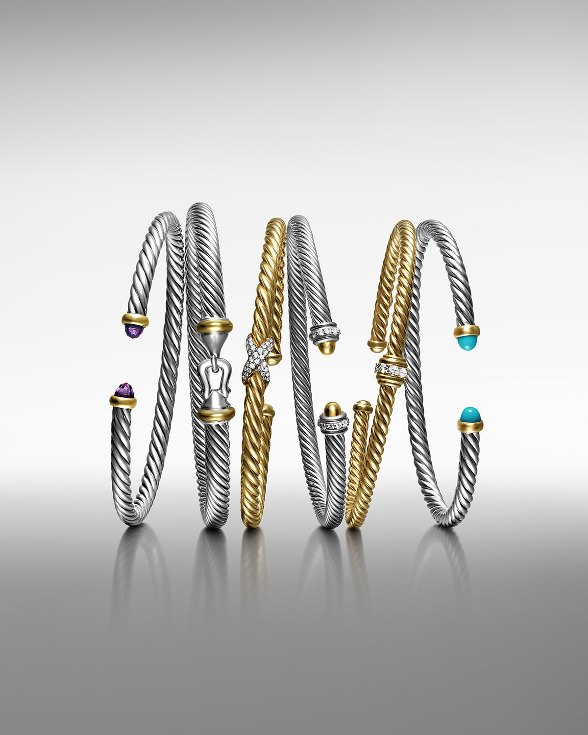 Cable Flex Bracelet with Gemstone in Silver and 14K Gold - 6