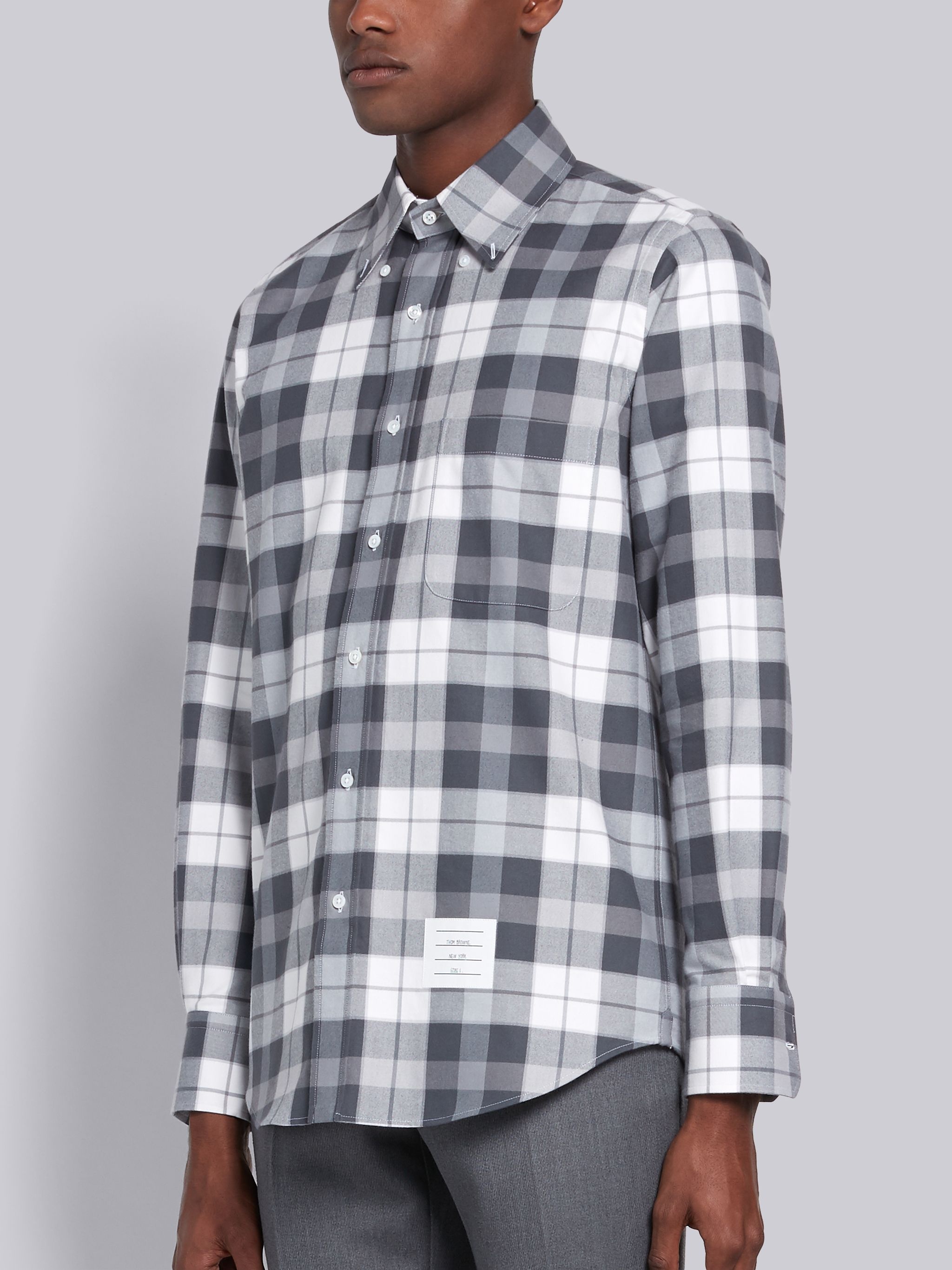 Medium Grey Flannel Tartan Check Straight Fit Long Sleeve Shirt - 2