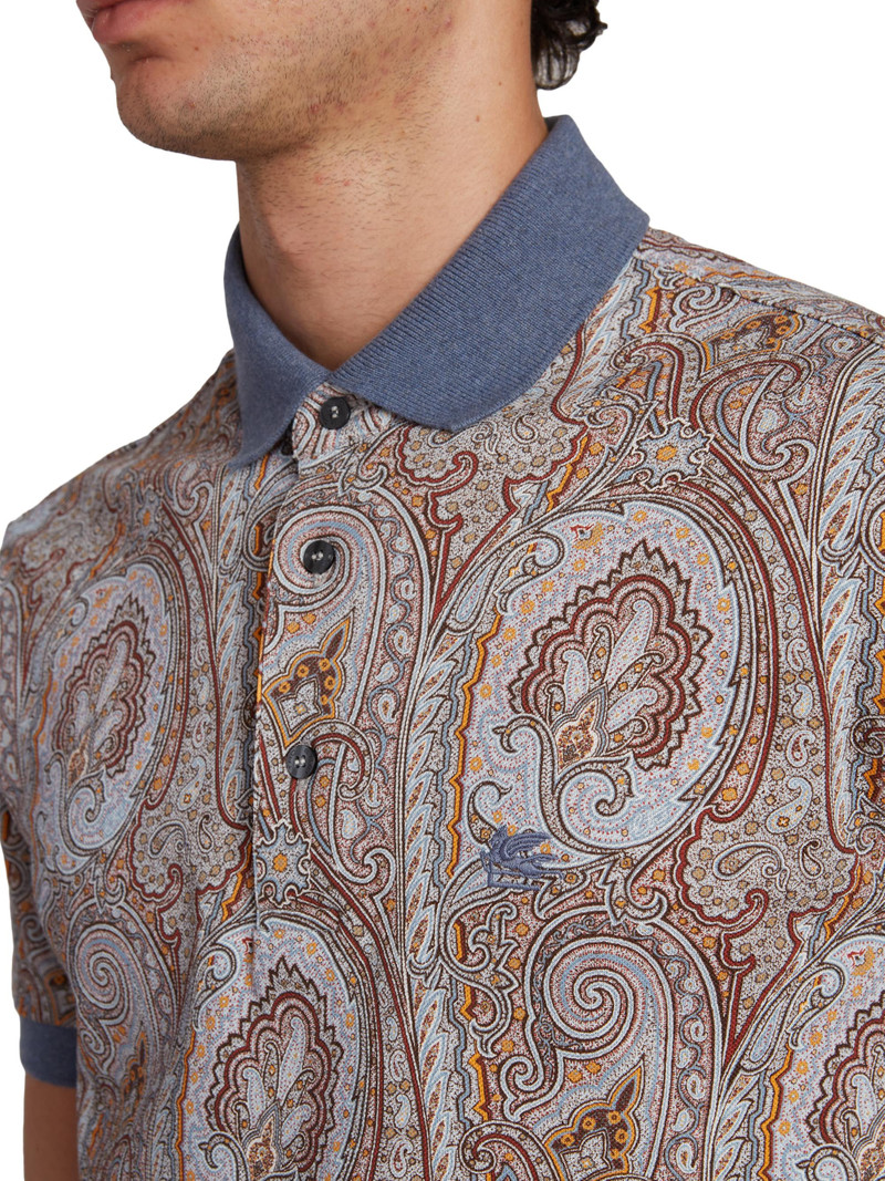 Men's Paisley Cotton Polo Shirt - Printed Grey Base 6