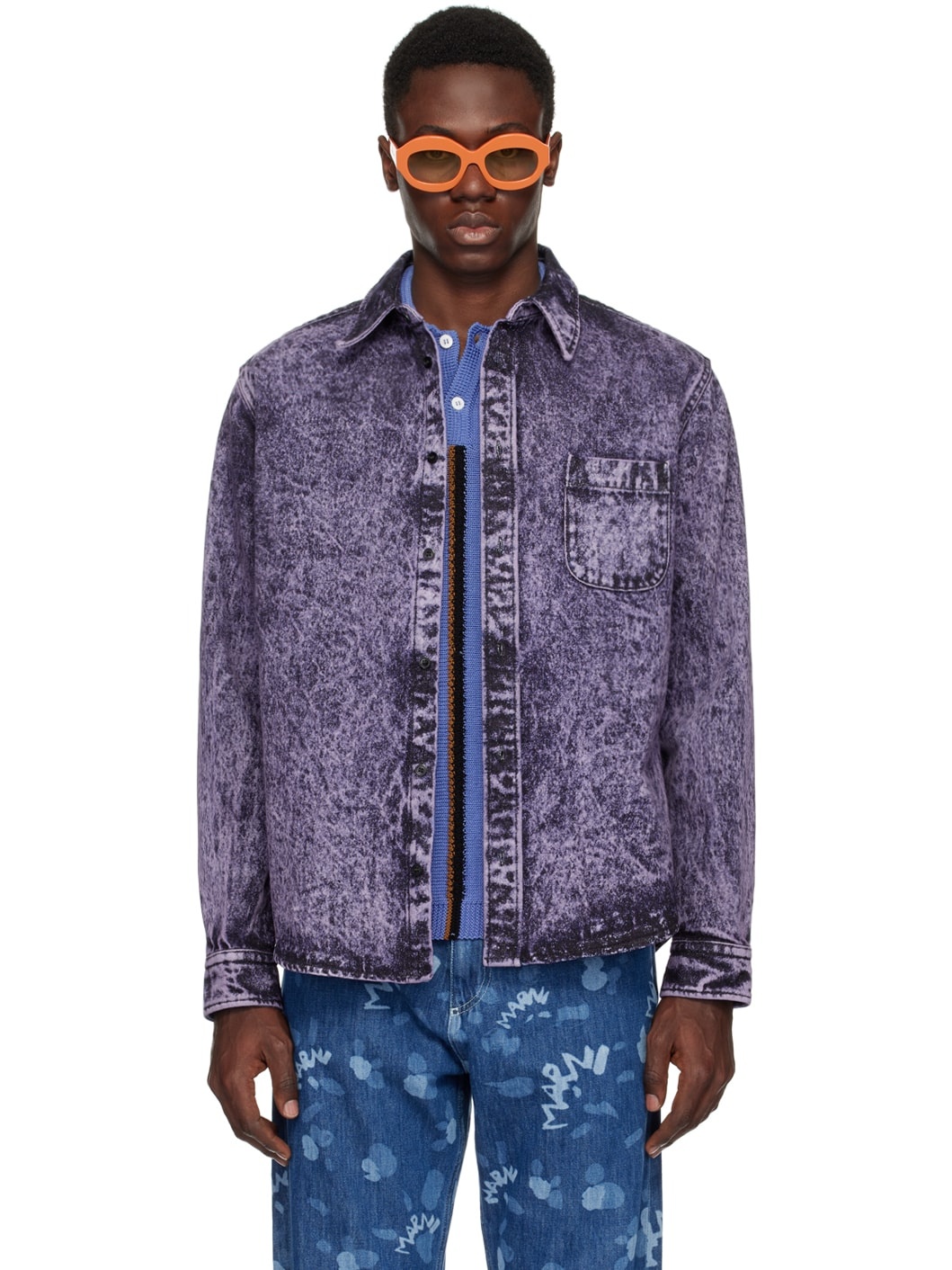 Purple Button Denim Shirt - 1