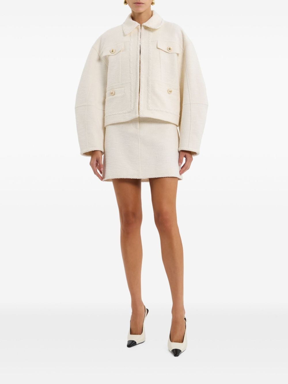 bouclé button-up jacket - 2