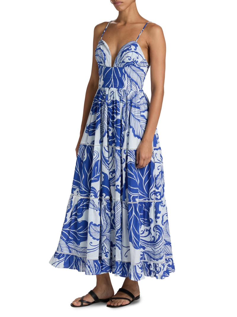 Women's Milena Tiered Coral-Print Cotton Midi-Dress - Blue Reef Wave 4