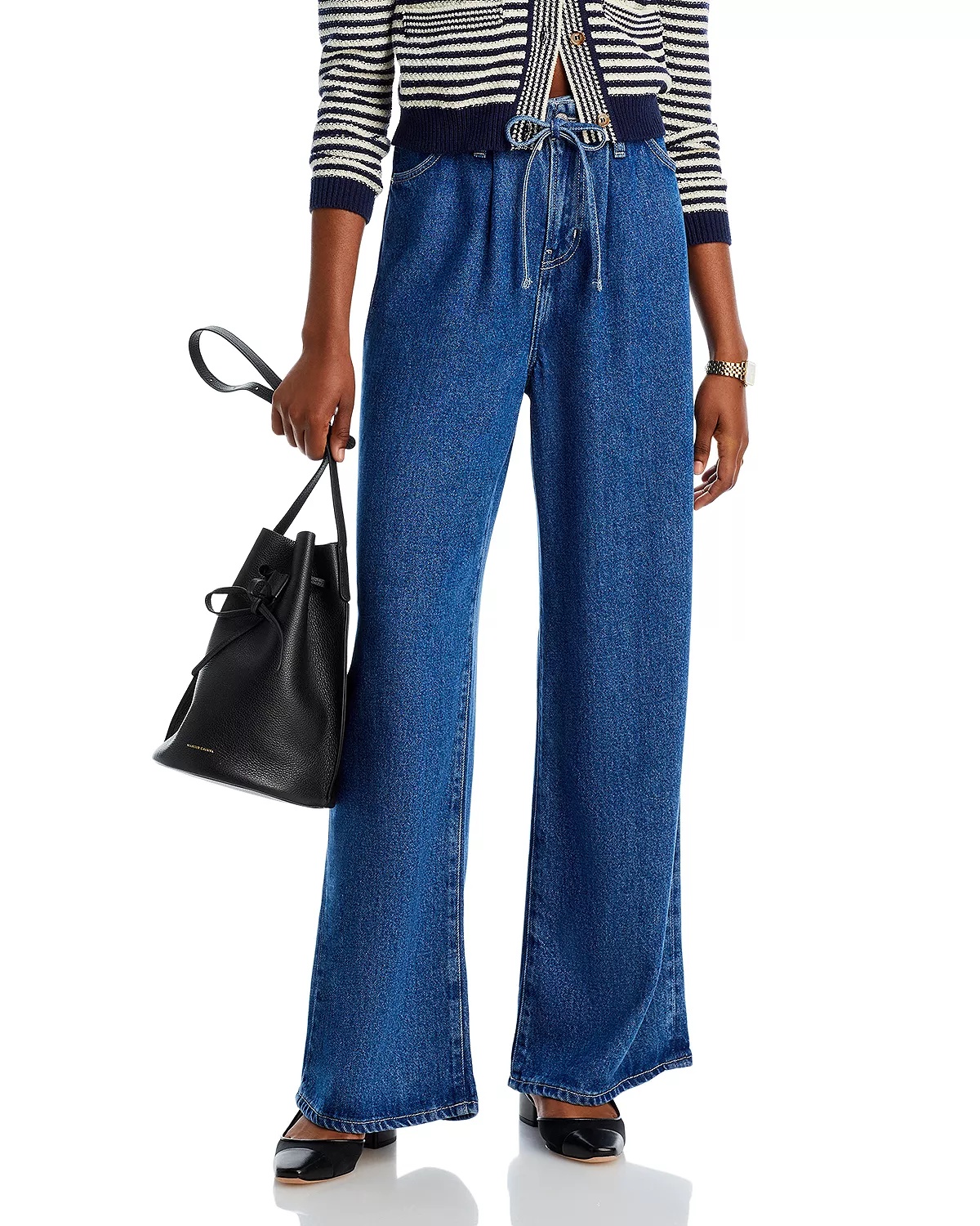 Super Drape High Rise Drawstring Wide Leg Jeans in Ghost - 1