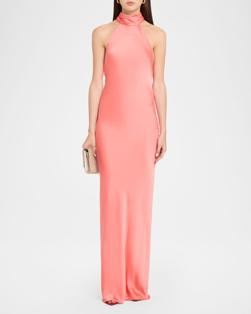 RAMY BROOK Tatiana Low-Cut Halter Column Gown outlook