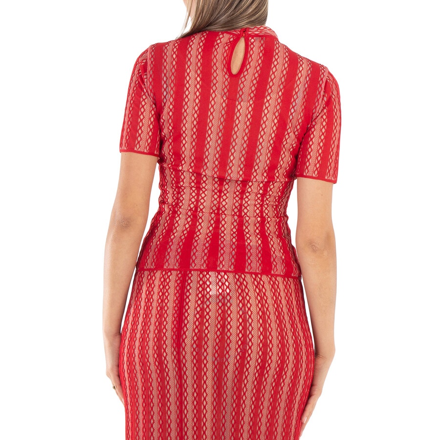Fendi Ladies Short Sleeve Lace Embroidered Top - 5