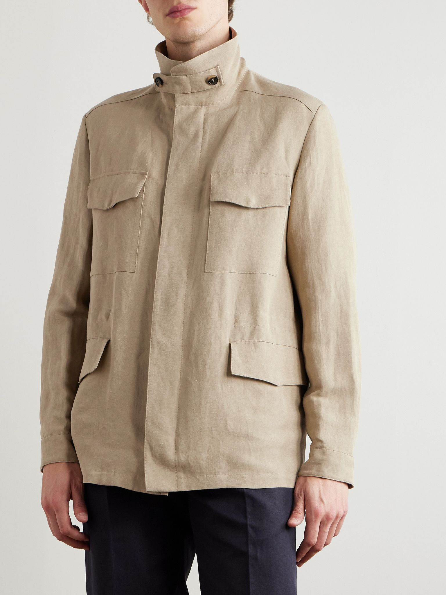 Linen and Silk-Blend Field Jacket Beige - 3