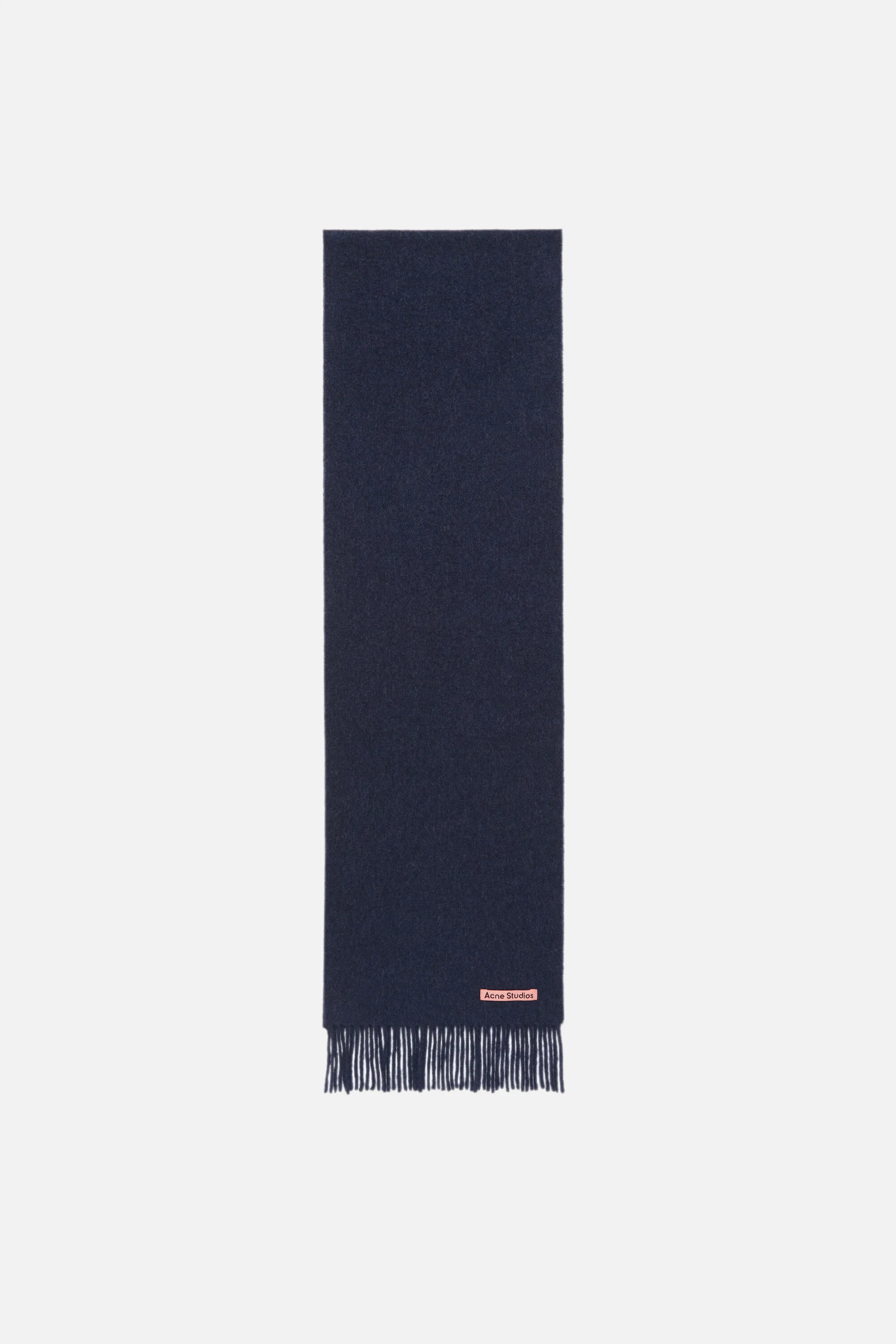Fringe wool scarf - skinny - Dark Navy Melange - 1
