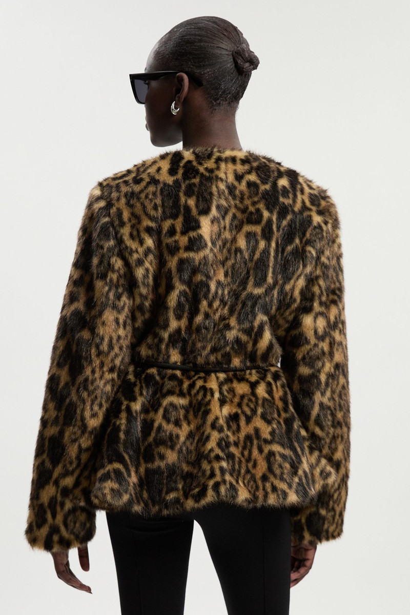 Faux Fur Leopard Collarless Coat 5