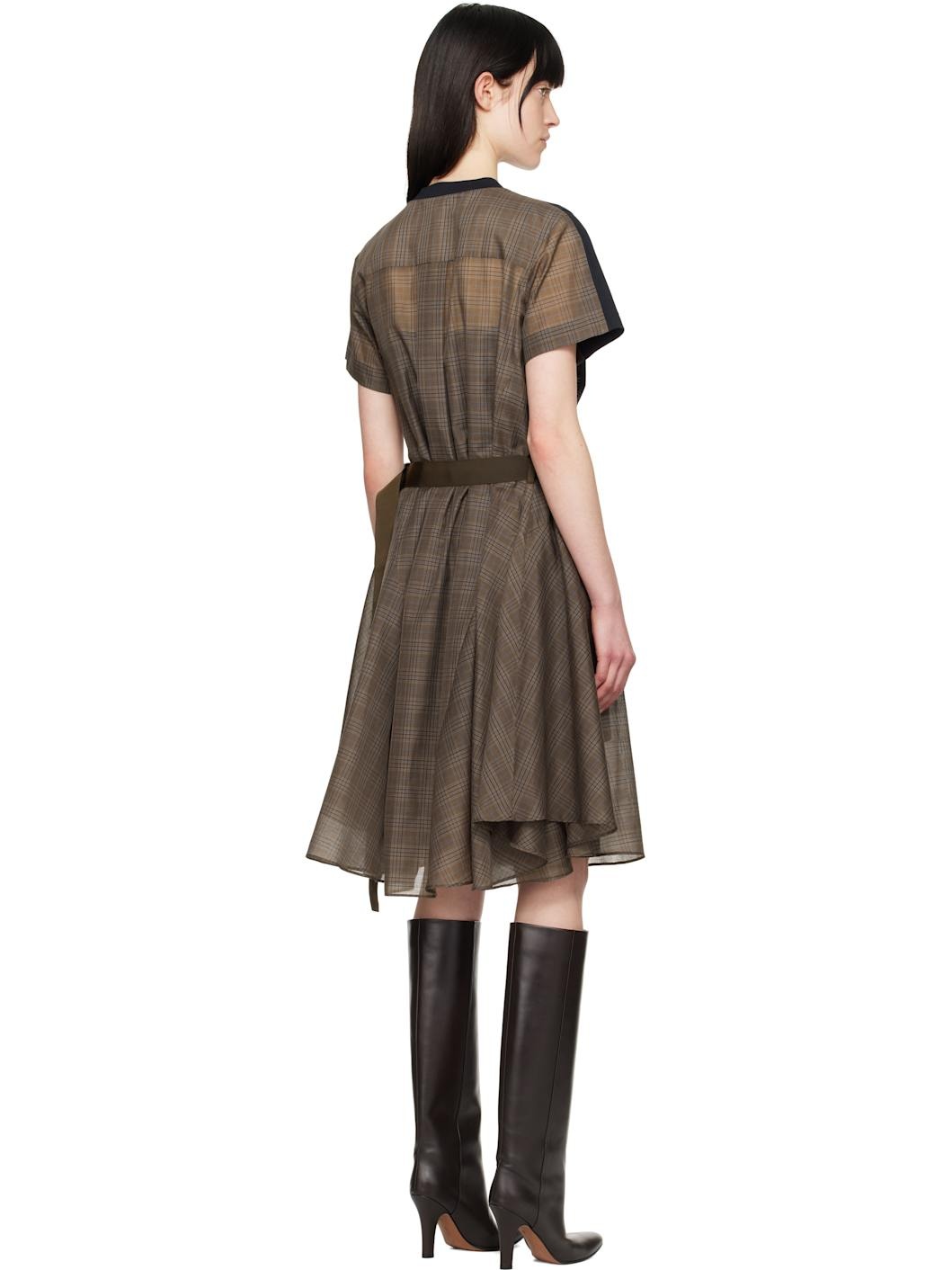 Navy & Brown Spun Organza & Cotton Jersey Midi Dress - 3