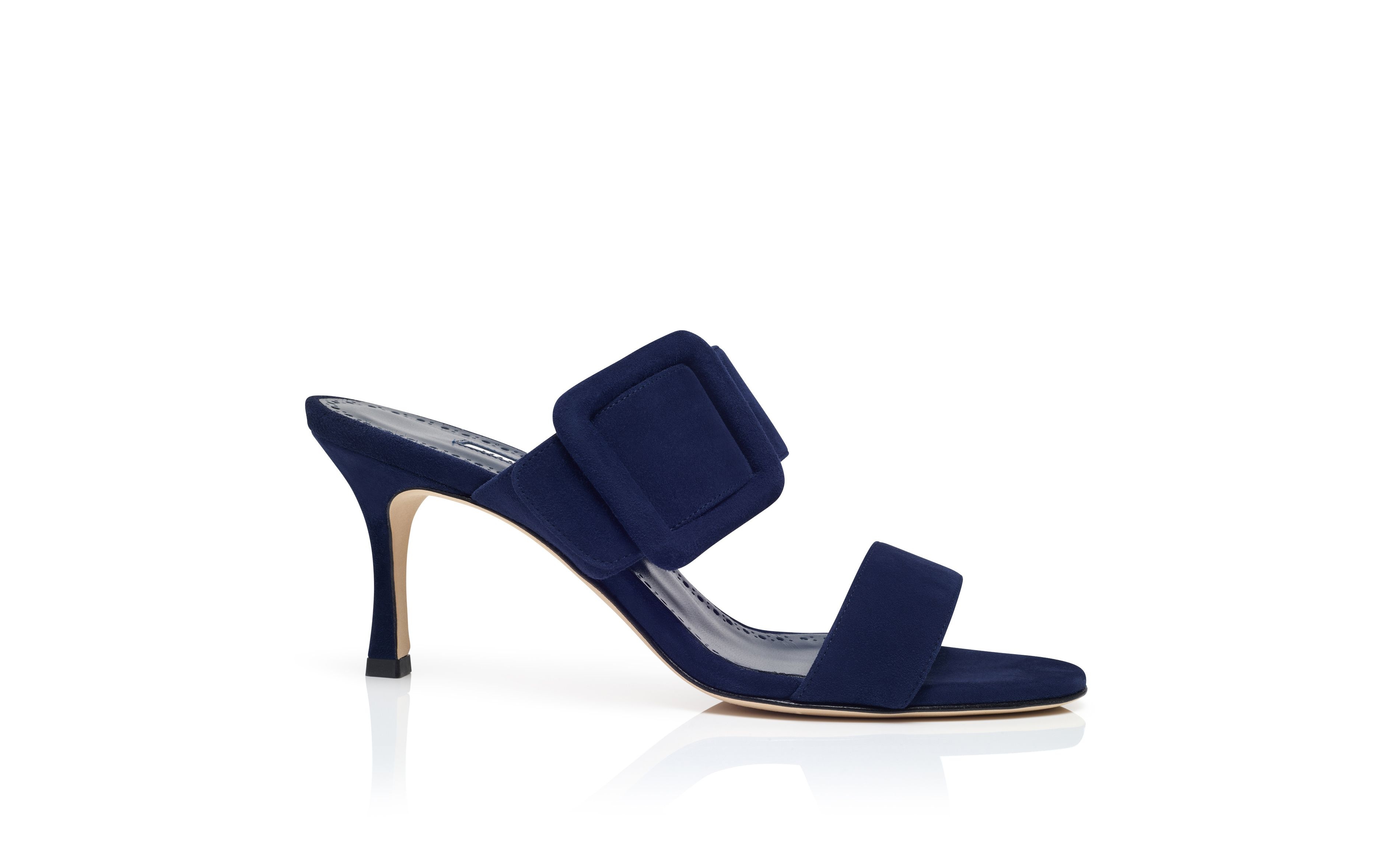 Navy Blue Suede Open Toe Mules - 1