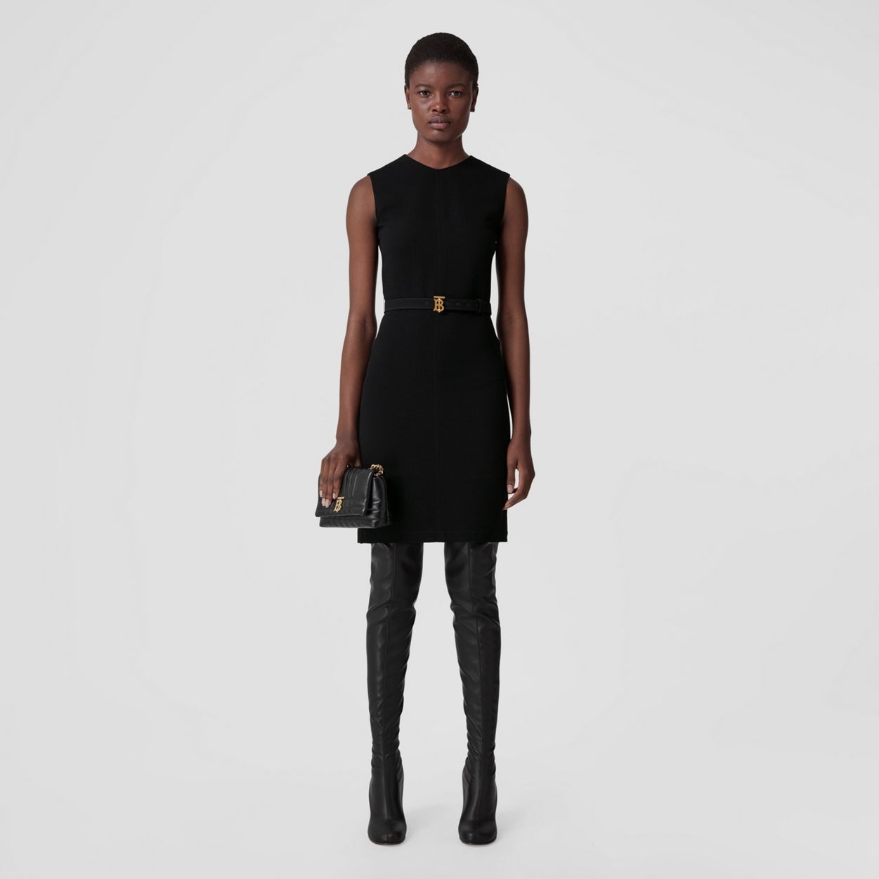 Sleeveless Monogram Motif Belted Dress - 2