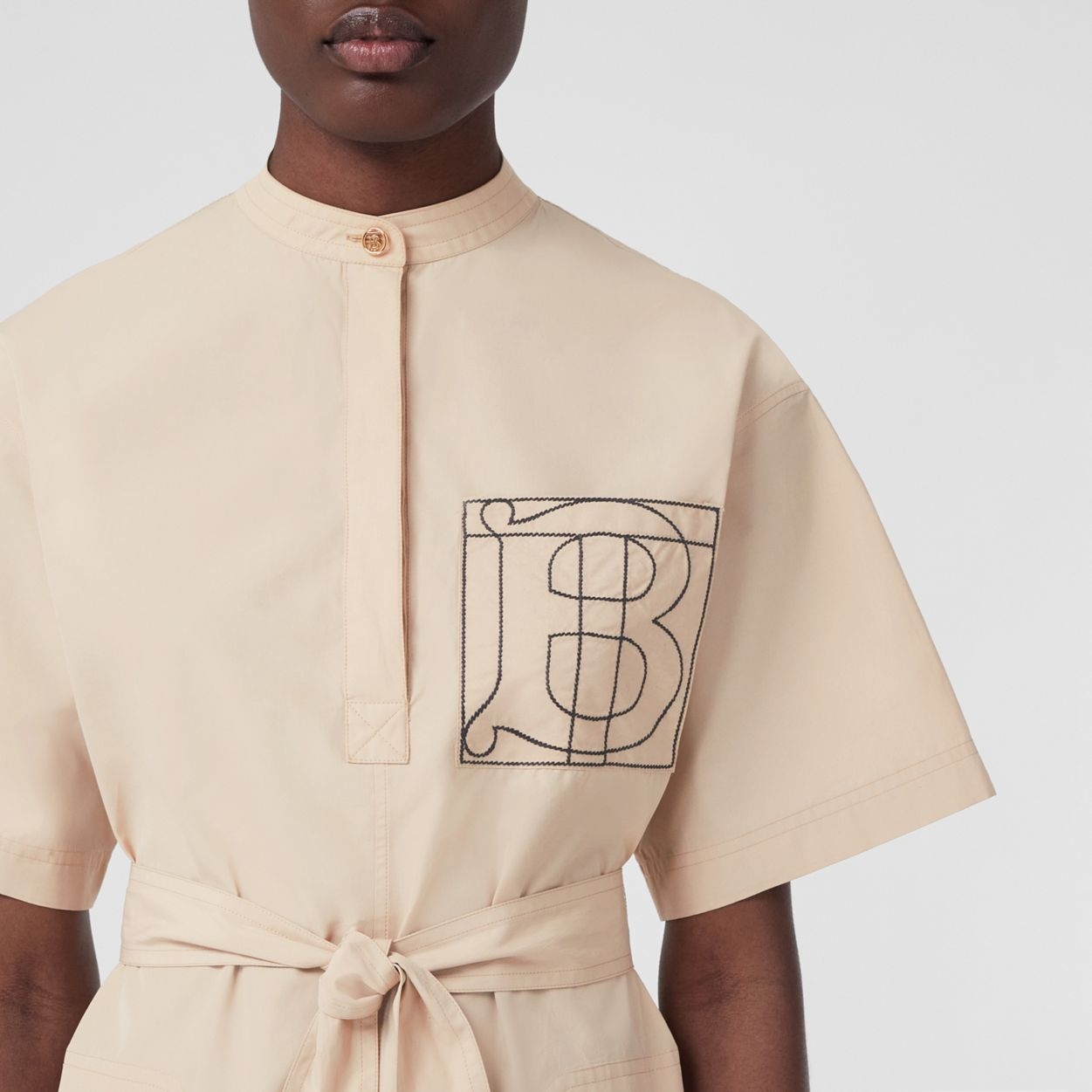 Monogram Motif Cotton Tie-waist Shirt Dress - 3