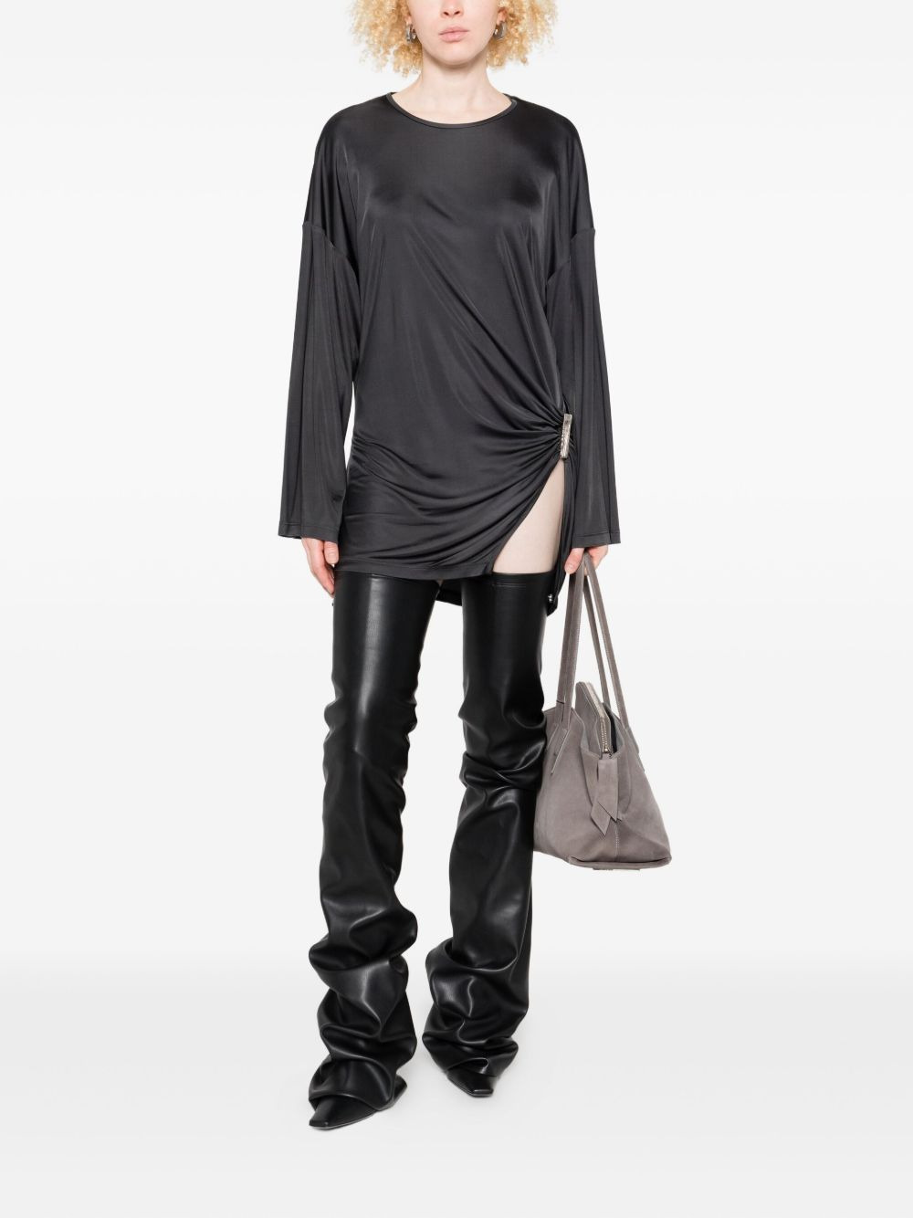 draped bell-sleeve asymmetric dress - 2