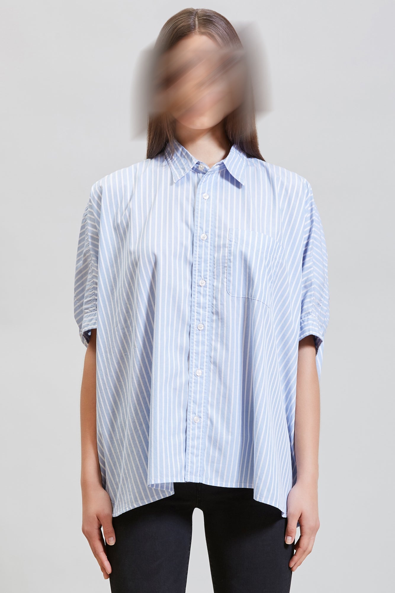 OVERSIZED BOXY BUTTON UP SHIRT - LT BLUE WIDE STRIPE | R13 - 3