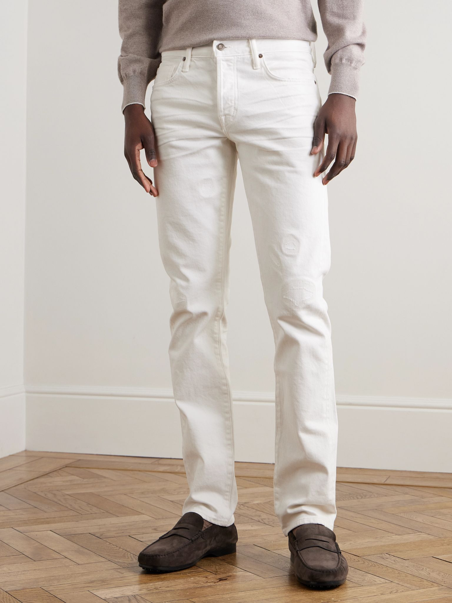 Slim-Fit Straight-Leg Selvedge Jeans Ivory - 3