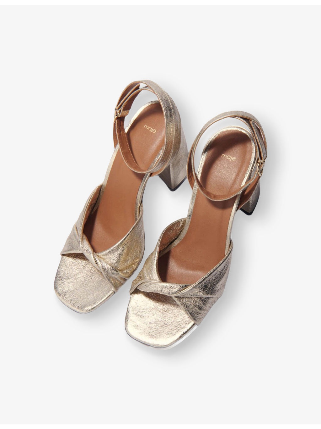 Twisted-Strap Metallic-Leather Heeled Sandals - 2