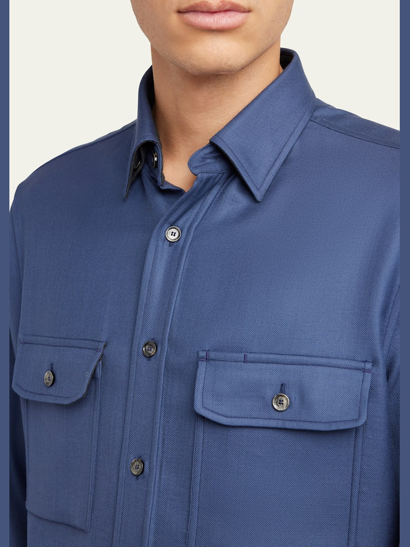 Men's Wool Twill Double-Pocket Military Shirt 5