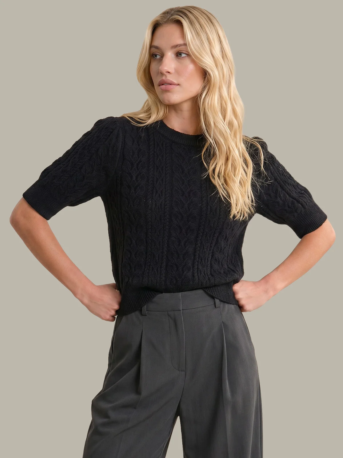 Violetta Cable Puff Sleeve Pullover - 1