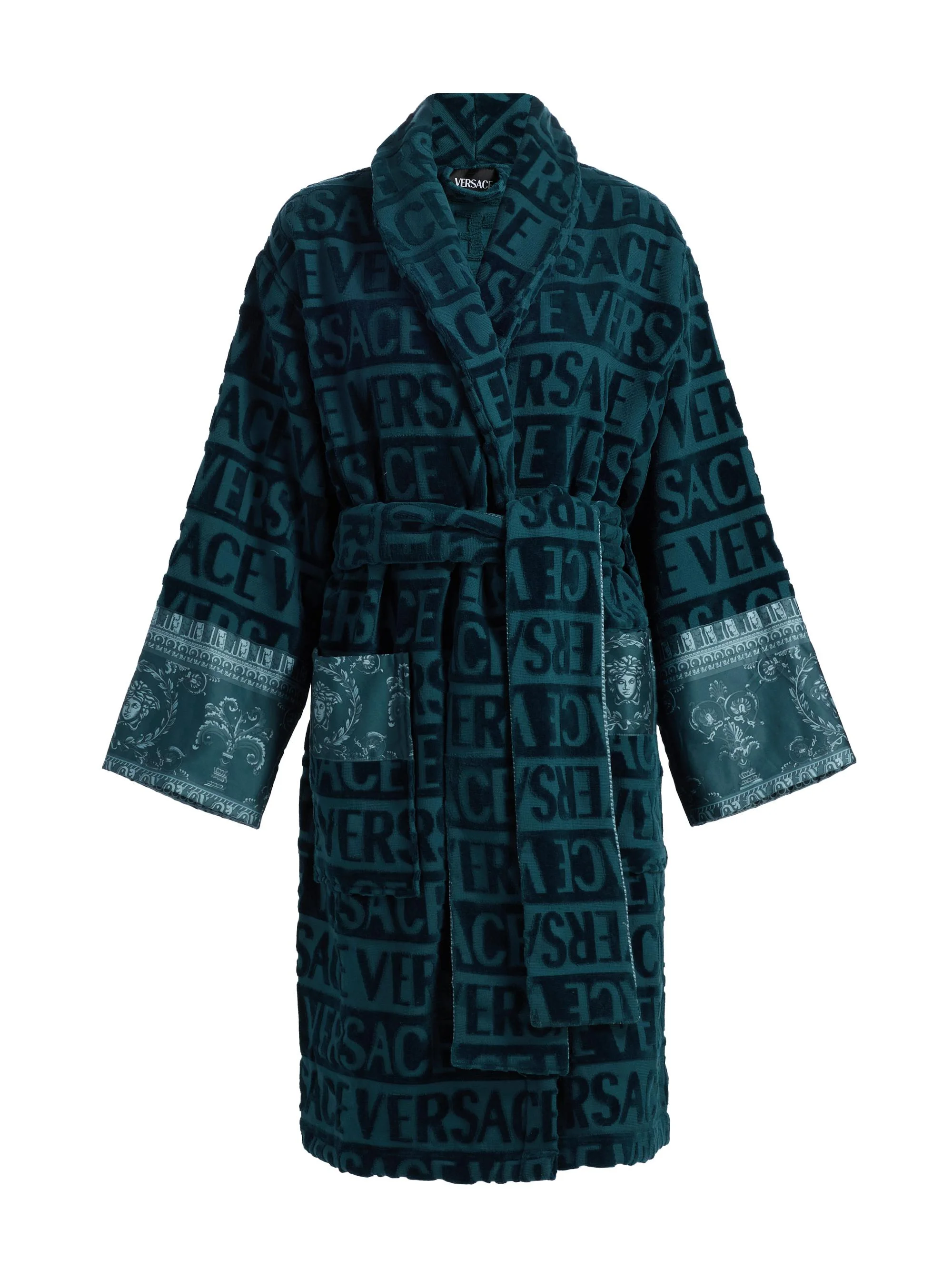 Women's Baroque Terry Cotton Bathrobe - Petrol Blue - 1